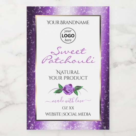 紫かわいらし白製品ラベルバラフラワーロゴ フードラベル (シングルラベル)