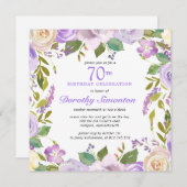 紫かわいらし素朴フローラ70誕生日 招待状 (正面/裏面)