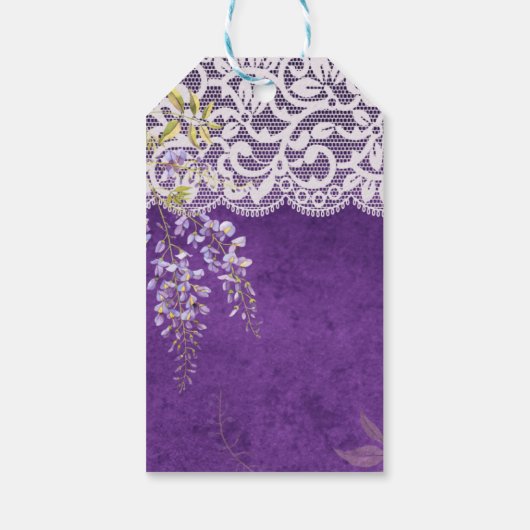 紫かわいらし素朴藤レース結婚ズ ギフトタグ (裏面)