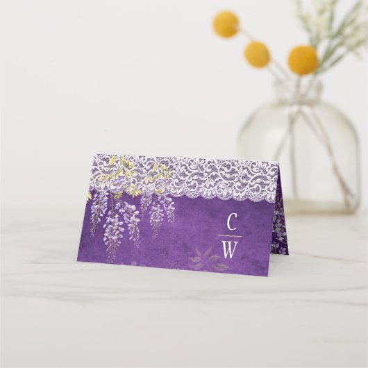 紫かわいらし素朴藤レース結婚ズ プレイスカード (裏面)