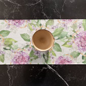 紫かわいらし緑水色モダンフローラ ショートテーブルランナー