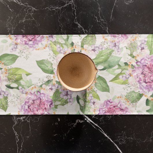 紫かわいらし緑水色モダンフローラ ショートテーブルランナー