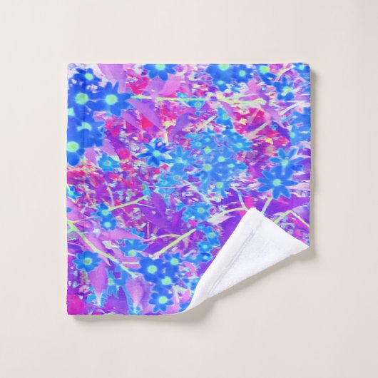 紫かわいらし色の青とライムグリーンの花 ウォッシュタオル (ウォッシュタオル)