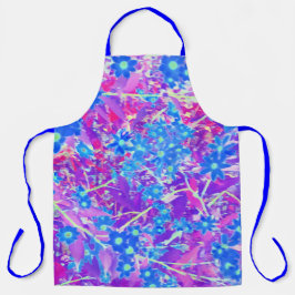 紫かわいらし色の青とライムグリーンの花 エプロン