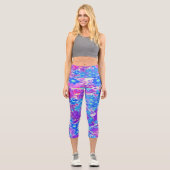 紫かわいらし色の青とライムグリーンの花 カプリレギンス (正面)