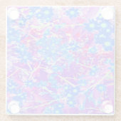 紫かわいらし色の青とライムグリーンの花 ガラスコースター (裏面)