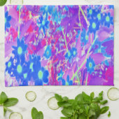 紫かわいらし色の青とライムグリーンの花 キッチンタオル (折り畳み)