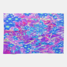 紫かわいらし色の青とライムグリーンの花 キッチンタオル