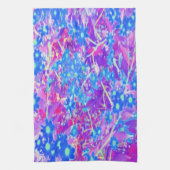 紫かわいらし色の青とライムグリーンの花 キッチンタオル (縦)