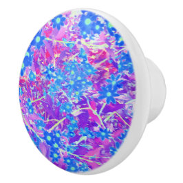 紫かわいらし色の青とライムグリーンの花 セラミックノブ