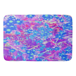 紫かわいらし色の青とライムグリーンの花 バスマット