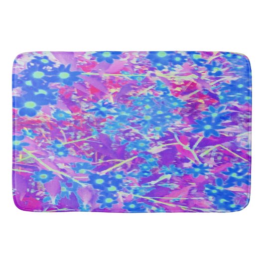 紫かわいらし色の青とライムグリーンの花 バスマット (正面)