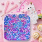 紫かわいらし色の青とライムグリーンの花 ペーパープレート (パーティー)