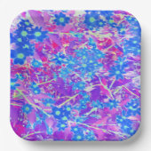 紫かわいらし色の青とライムグリーンの花 ペーパープレート (正面)