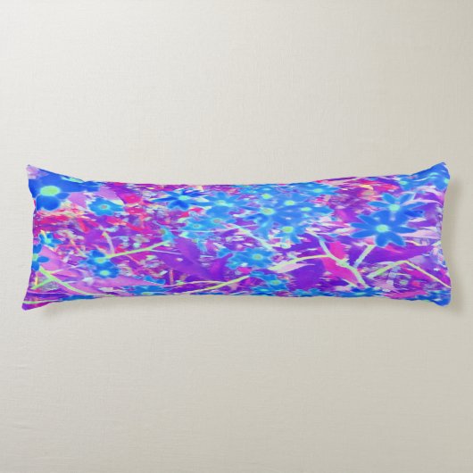 紫かわいらし色の青とライムグリーンの花 ボディピロー (正面)
