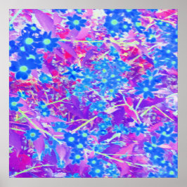 紫かわいらし色の青とライムグリーンの花 ポスター
