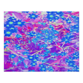 紫かわいらし色の青とライムグリーンの花 ポスター