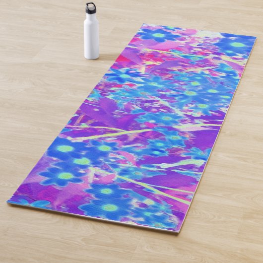 紫かわいらし色の青とライムグリーンの花 ヨガマット (インサイチュ)