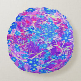 紫かわいらし色の青とライムグリーンの花 ラウンドクッション