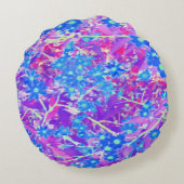 紫かわいらし色の青とライムグリーンの花 ラウンドクッション (裏面)