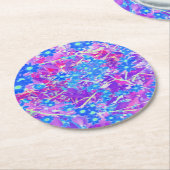 紫かわいらし色の青とライムグリーンの花 ラウンドペーパーコースター (アングル)