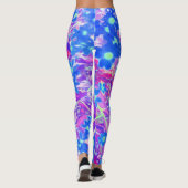 紫かわいらし色の青とライムグリーンの花 レギンス (裏面)