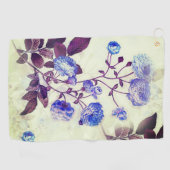 紫かわいらし花プリントオングリーン ゴルフタオル (横)