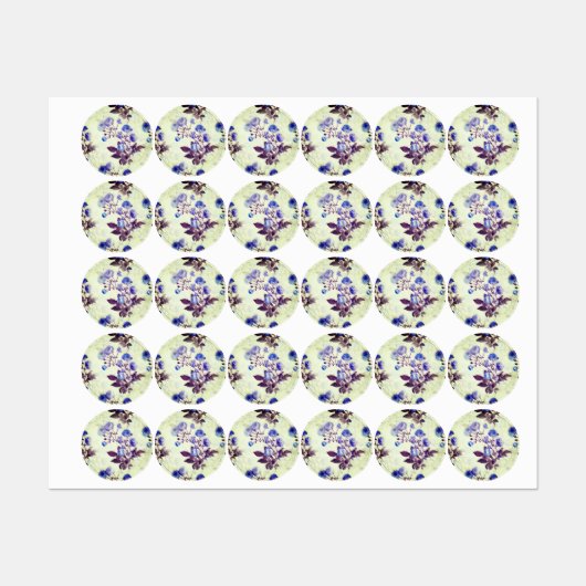 紫かわいらし花プリントオングリーン ラベル (シート)