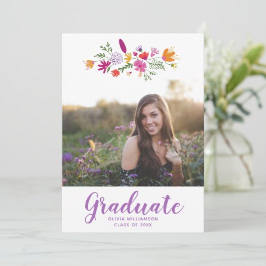 紫かわいらし花院写真卒業パーティー 招待状 (スタンド正面)