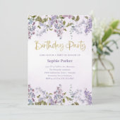 紫かわいらし薄紫 | 金ゴールドスクリプト誕生日パーティー 招待状 (スタンド正面)