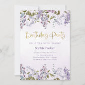 紫かわいらし薄紫 | QRコード誕生日パーティー 招待状 (正面)