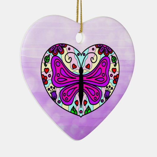 紫かわいらし蝶とハート曼荼羅 セラミックオーナメント (右)