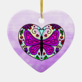 紫かわいらし蝶とハート曼荼羅 セラミックオーナメント (正面)
