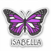 紫かわいらし蝶と名パーソナライズされた前 シール (正面)