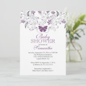 紫かわいらし蝶の赤ちゃん女の子の赤ちゃんシャワー 招待状 (スタンド正面)