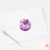 紫かわいらし蝶ステッカー ラウンドシール (封筒)
