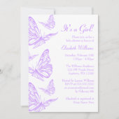 紫かわいらし蝶ベビーシャワー招待状 招待状 (正面)