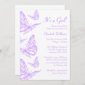 紫かわいらし蝶ベビーシャワー招待状 招待状 (正面/裏面)
