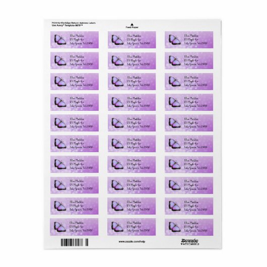 紫かわいらし蝶 ラベル (フルシート)