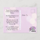 紫かわいらし象の女の子の赤ちゃんシャワー ポストカード (裏面)