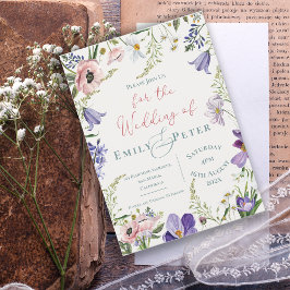 紫かわいらし赤面ピンク縁どフローラ結婚ズ 招待状