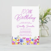 紫かわいらし野花成虫100誕生日 招待状 (スタンド正面)