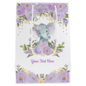 紫かわいらし金ゴールドゾウベビー水彩フローラ ミディアムペーパーバッグ (裏面)