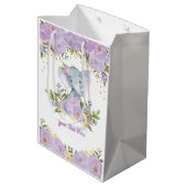 紫かわいらし金ゴールドゾウベビー水彩フローラ ミディアムペーパーバッグ (裏面アングル)