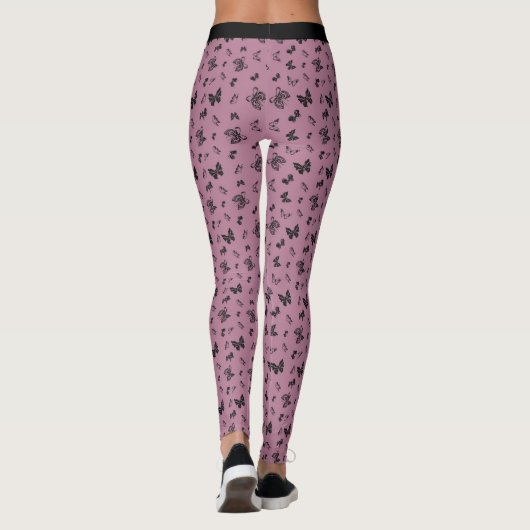 紫かわいらし黒蝶デザイン模様 レギンス (裏面)