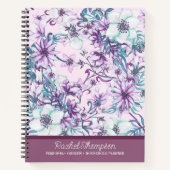 紫かわいらし/ティール(緑がかった色)水色フローラパーソナライズされた ノートブック (正面)