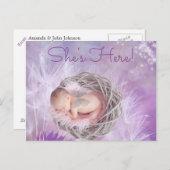 紫かわいらし「Shes Here」ベビー誕生発表 案内ポストカード (正面/裏面)