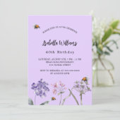 紫がかったピンクの花の誕生日 招待状 (スタンド正面)