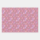 紫がかったピンクの蝶とキノコ ラッピングペーパーシート (正面2)