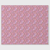 紫がかったピンクの蝶とキノコ ラッピングペーパー (フラット)